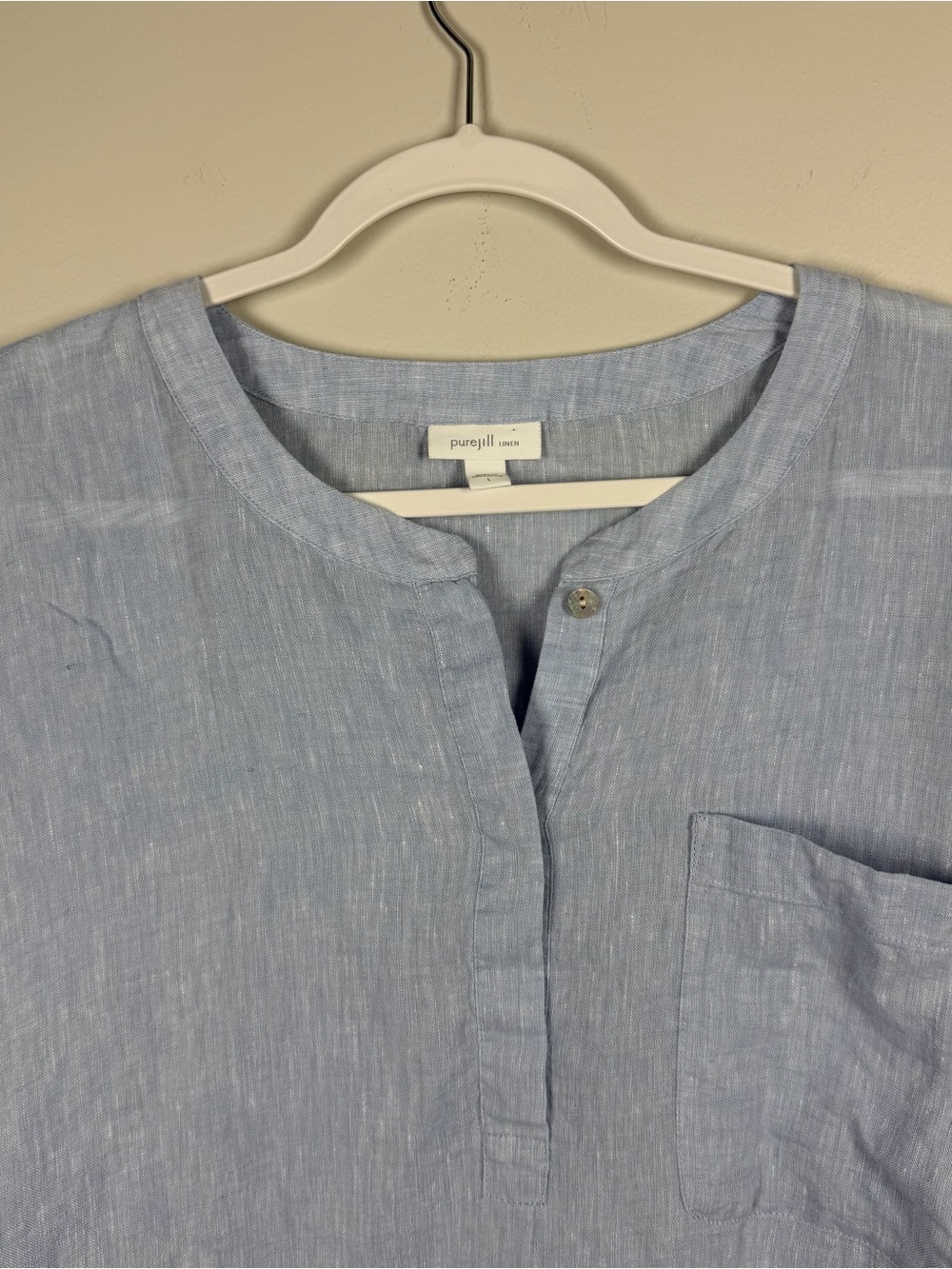 J.Jill Pure 100% Linen Light Blue Chambray Tunic Top Lagenlook Coastal Large - Picture 2 of 8